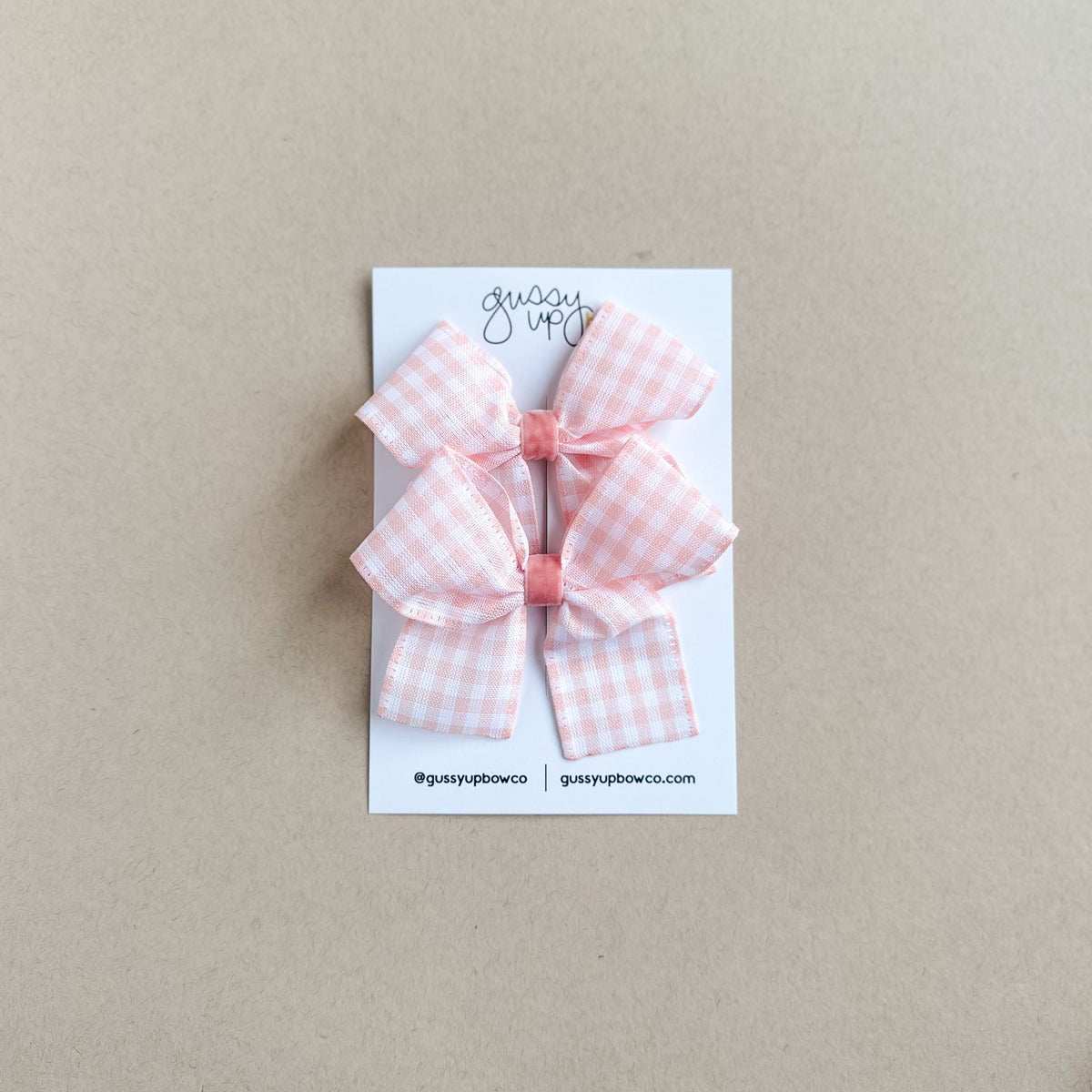 Peach Plaid Linen Ribbon Pigtail Set