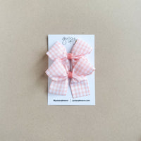 Peach Plaid Linen Ribbon Pigtail Set