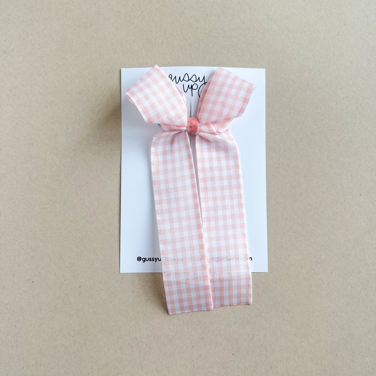 Peach Plaid Linen Ribbon Bow