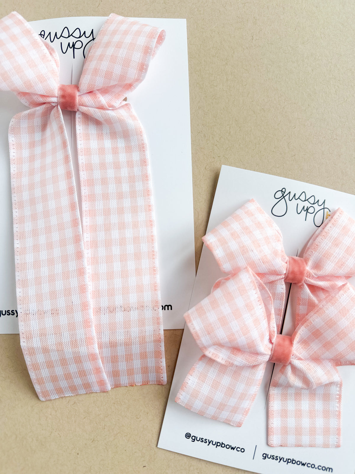Peach Plaid Linen Ribbon Pigtail Set