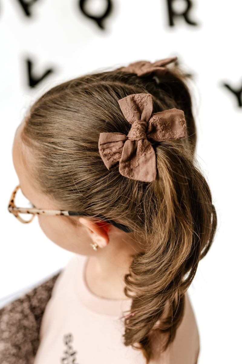 Brown Embroidered Mini Classic Bow | Back to School 24 Collection