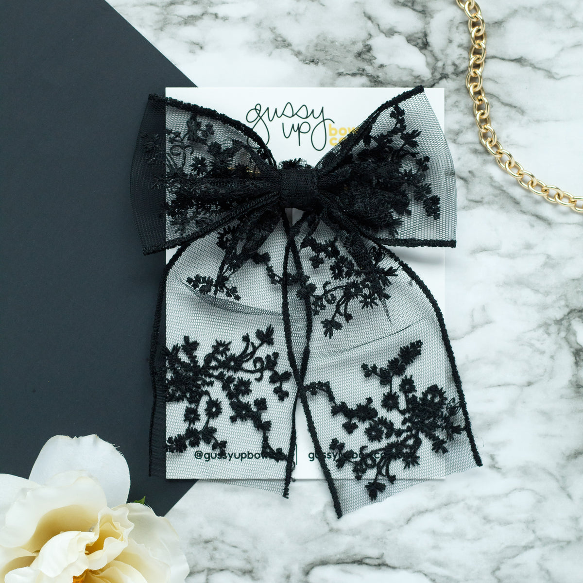 Black Floral Lace Bow