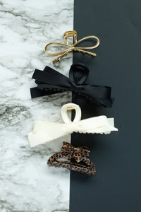 Cream Satin Bow Claw Clip