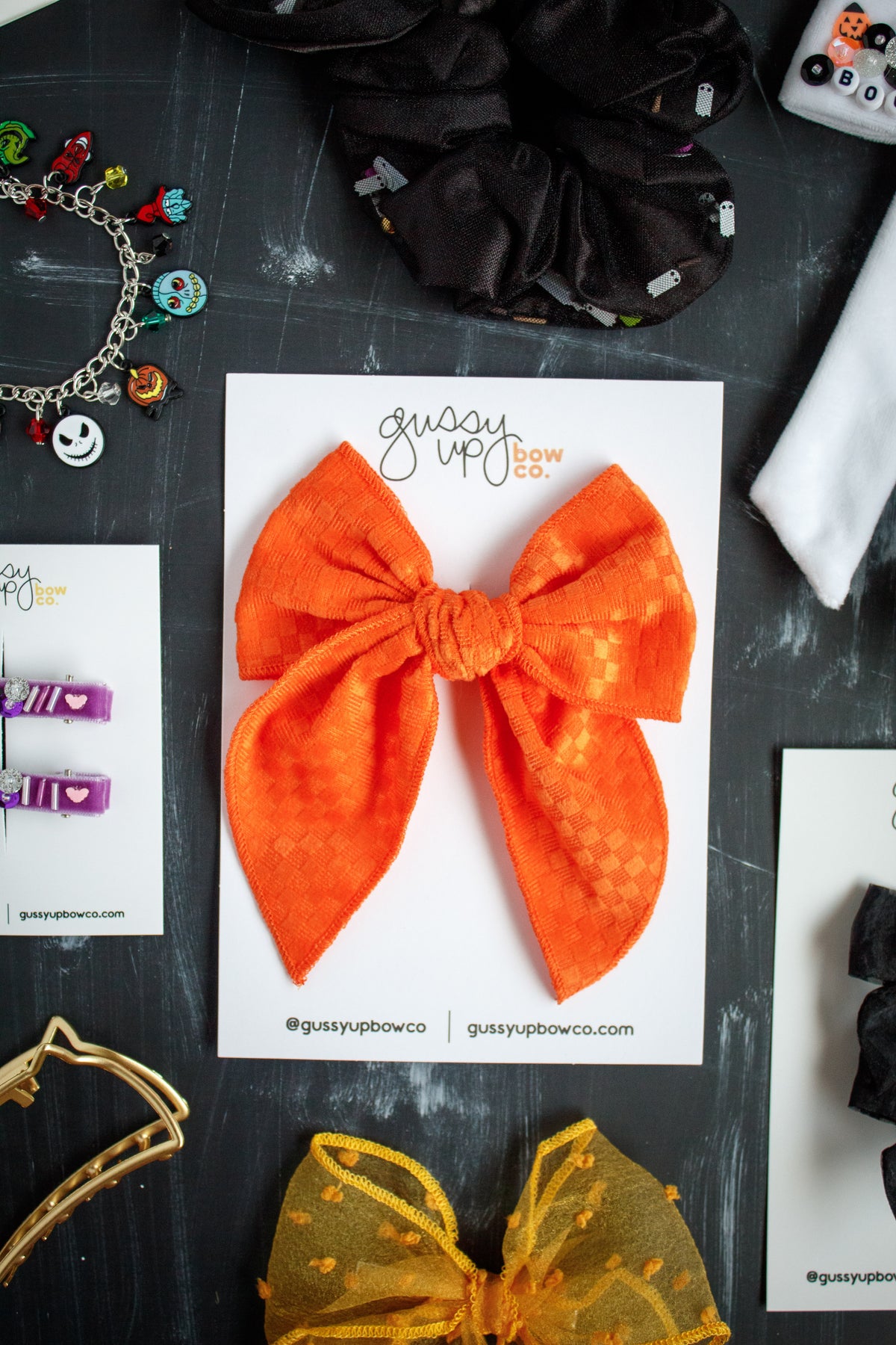 Orange Velvet Checker | Whimsy Bow | Halloween 24 Collection