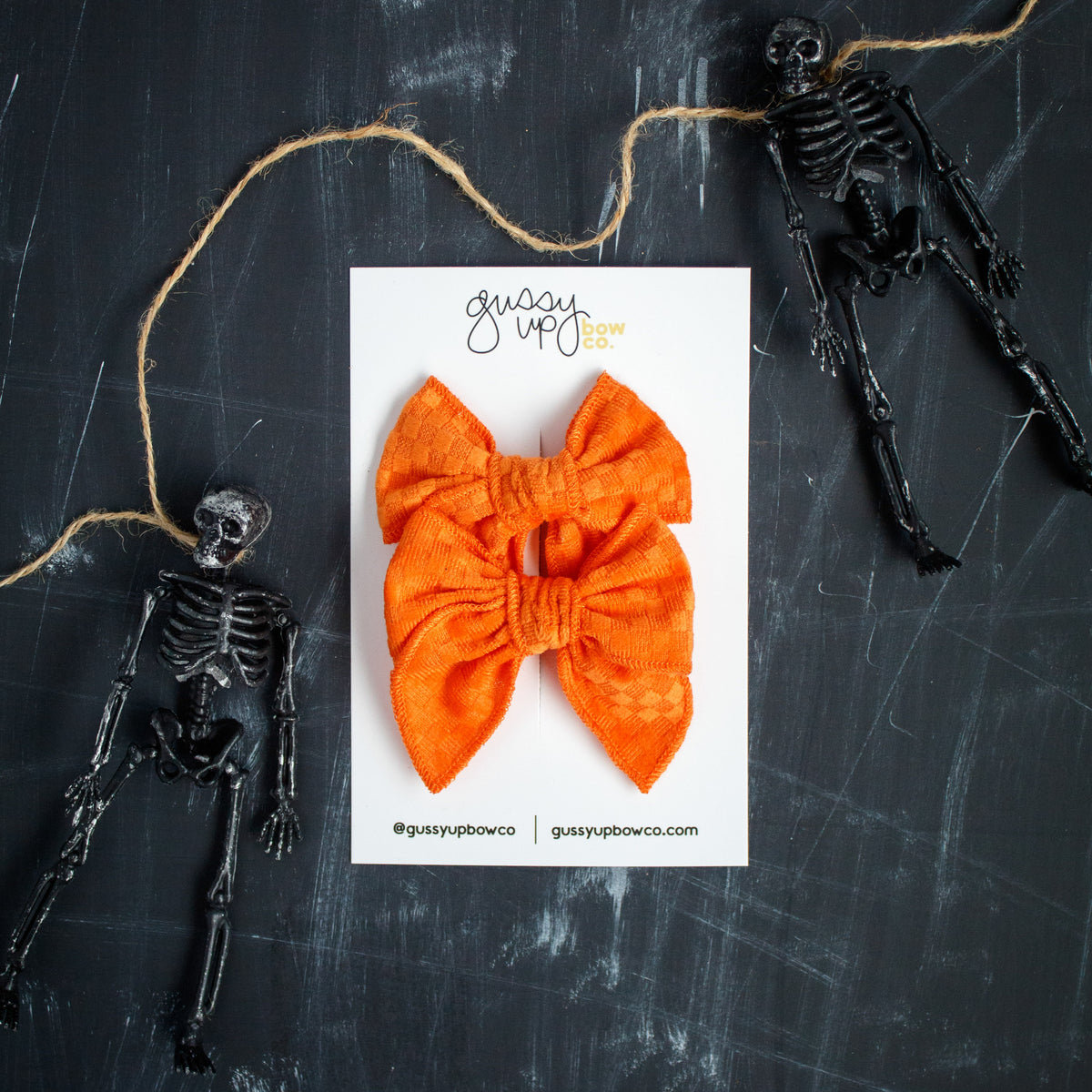 Orange Velvet Checker Whimsy Pigtail Set | Halloween 24 Collection