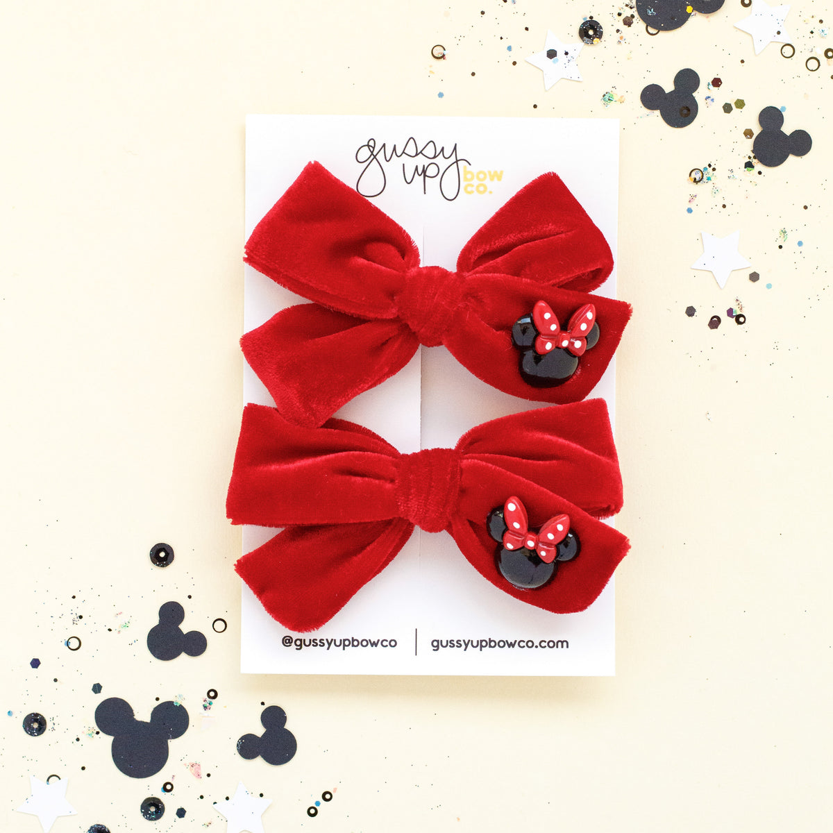 Red Velvet Bow Charm | Classic Pigtail Set | Happiest Place Collection