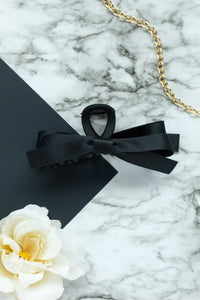 Black Satin Bow Claw Clip