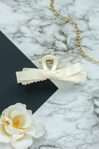 Cream Satin Bow Claw Clip