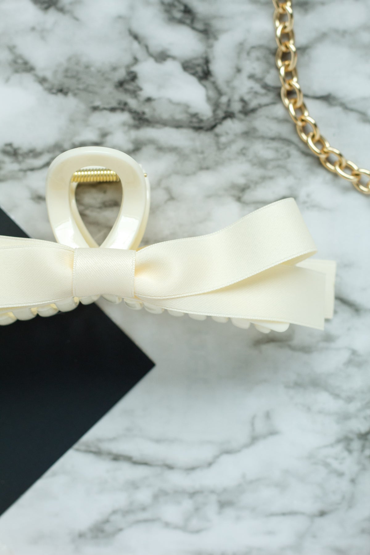 Cream Satin Bow Claw Clip