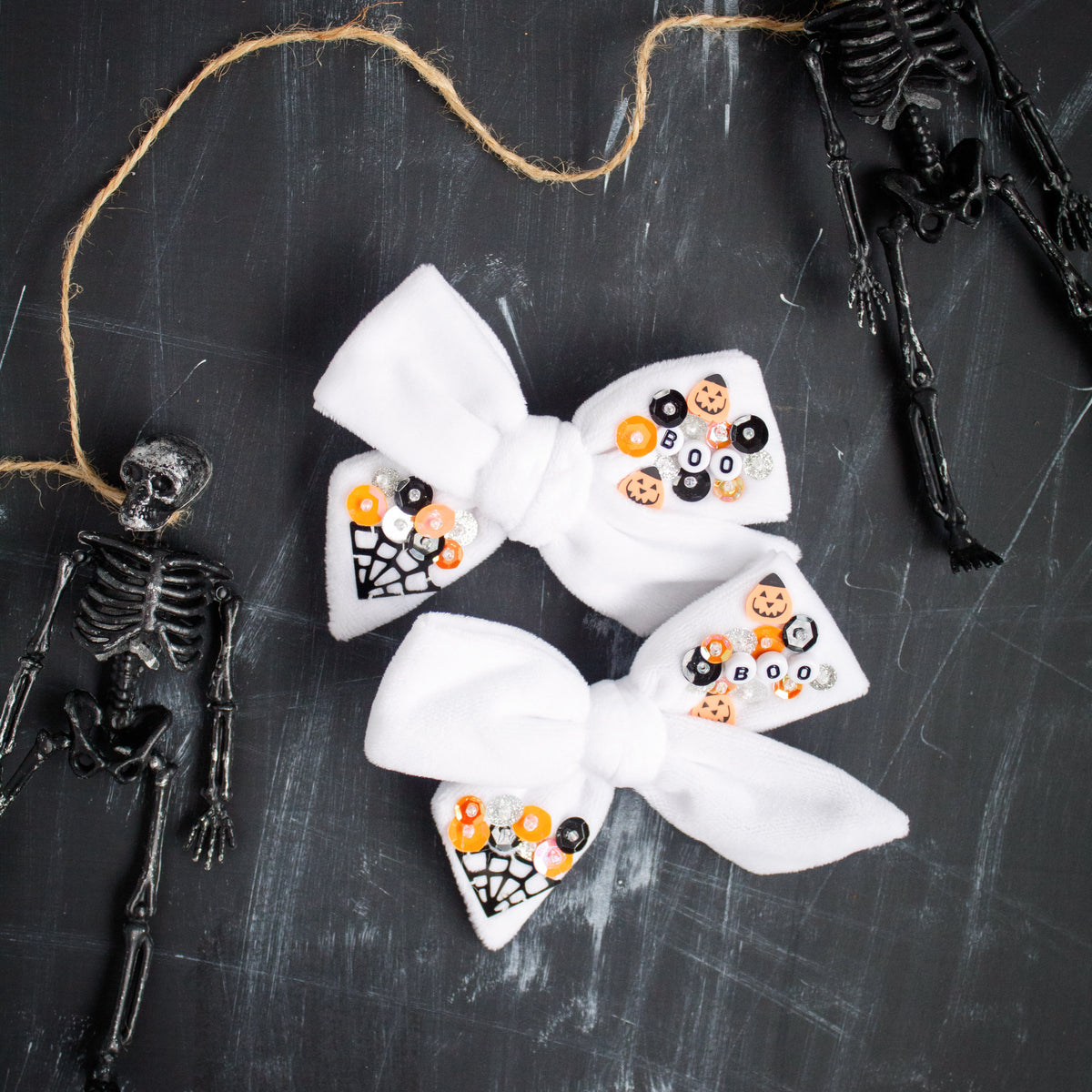 Cobwebs Sequin Bow Pigtail Set | Halloween 24 Collection