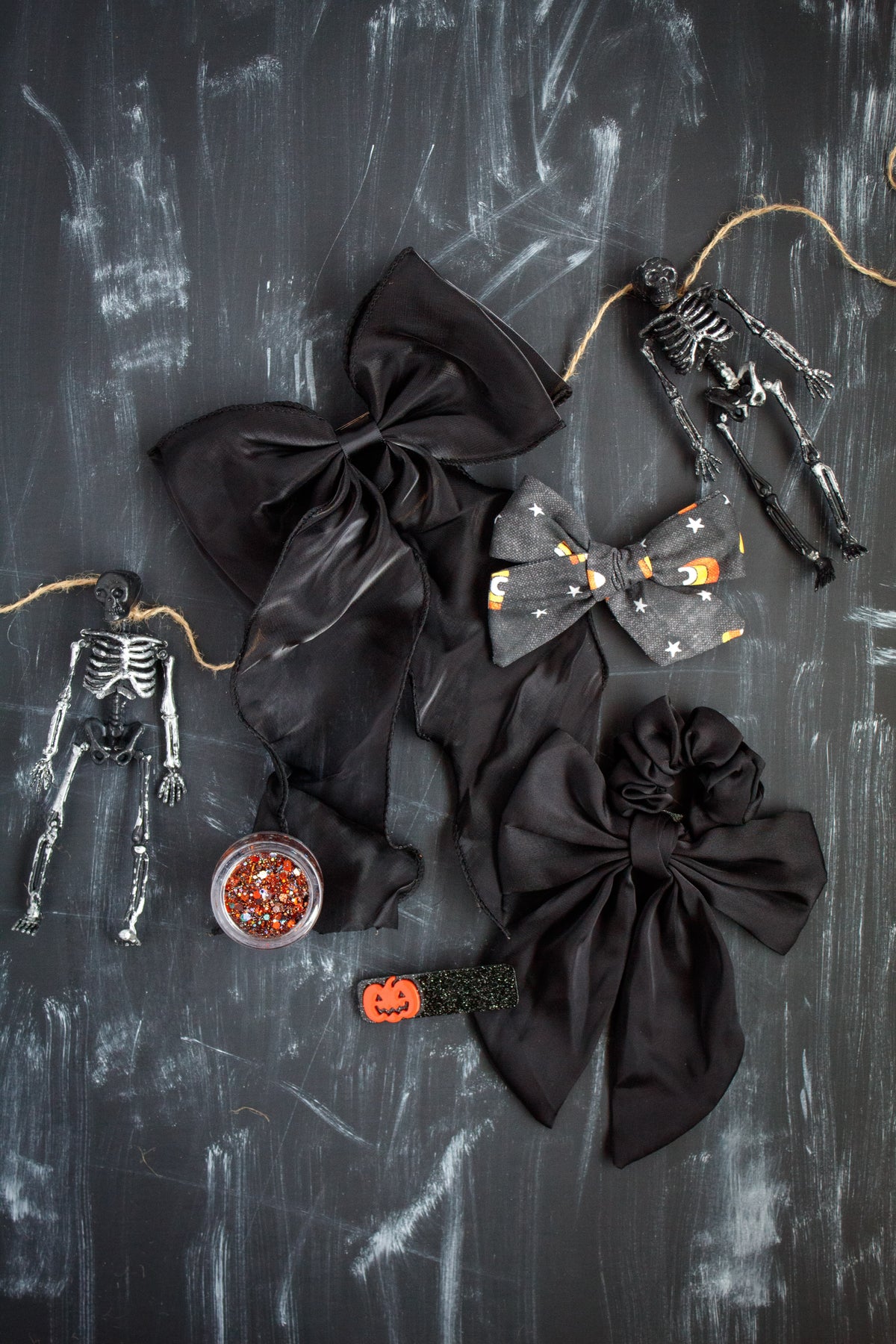 Black Satin Bow Scrunchie | Halloween 24 Collection