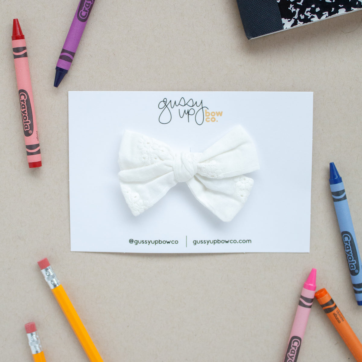 White Embroidered Mini Classic Bow | Back to School 24 Collection