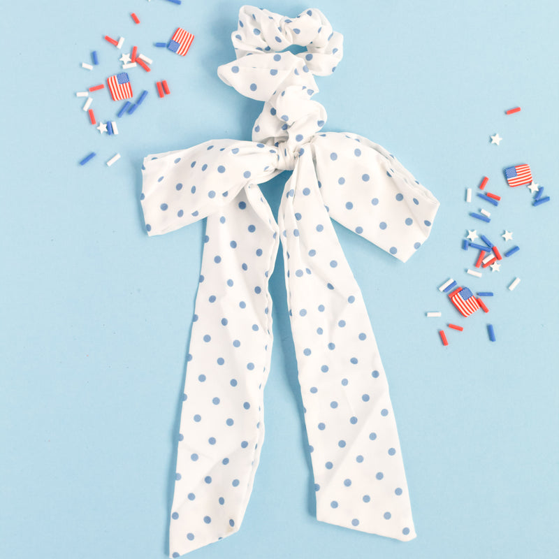 White and Baby Blue Dot | Scrunchy | Yankee Doodle Darling