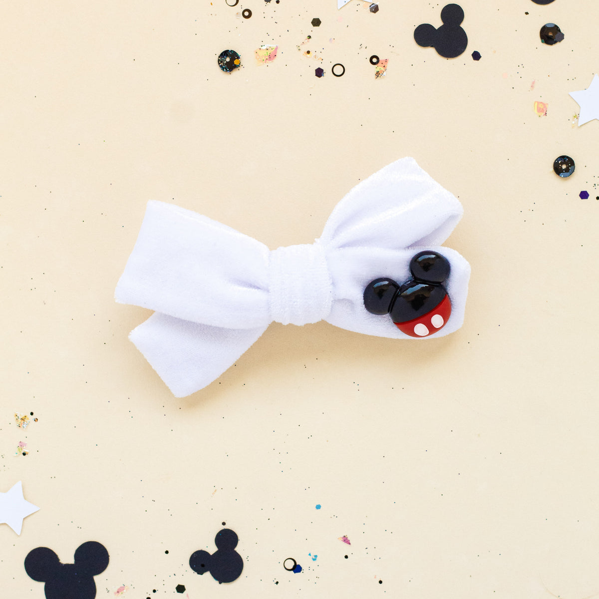 White Velvet Mouse Charm  | Classic Bow | Happiest Place Collection