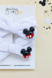 White Velvet Mouse Charm | Classic Pigtail Set | Happiest Place Collection