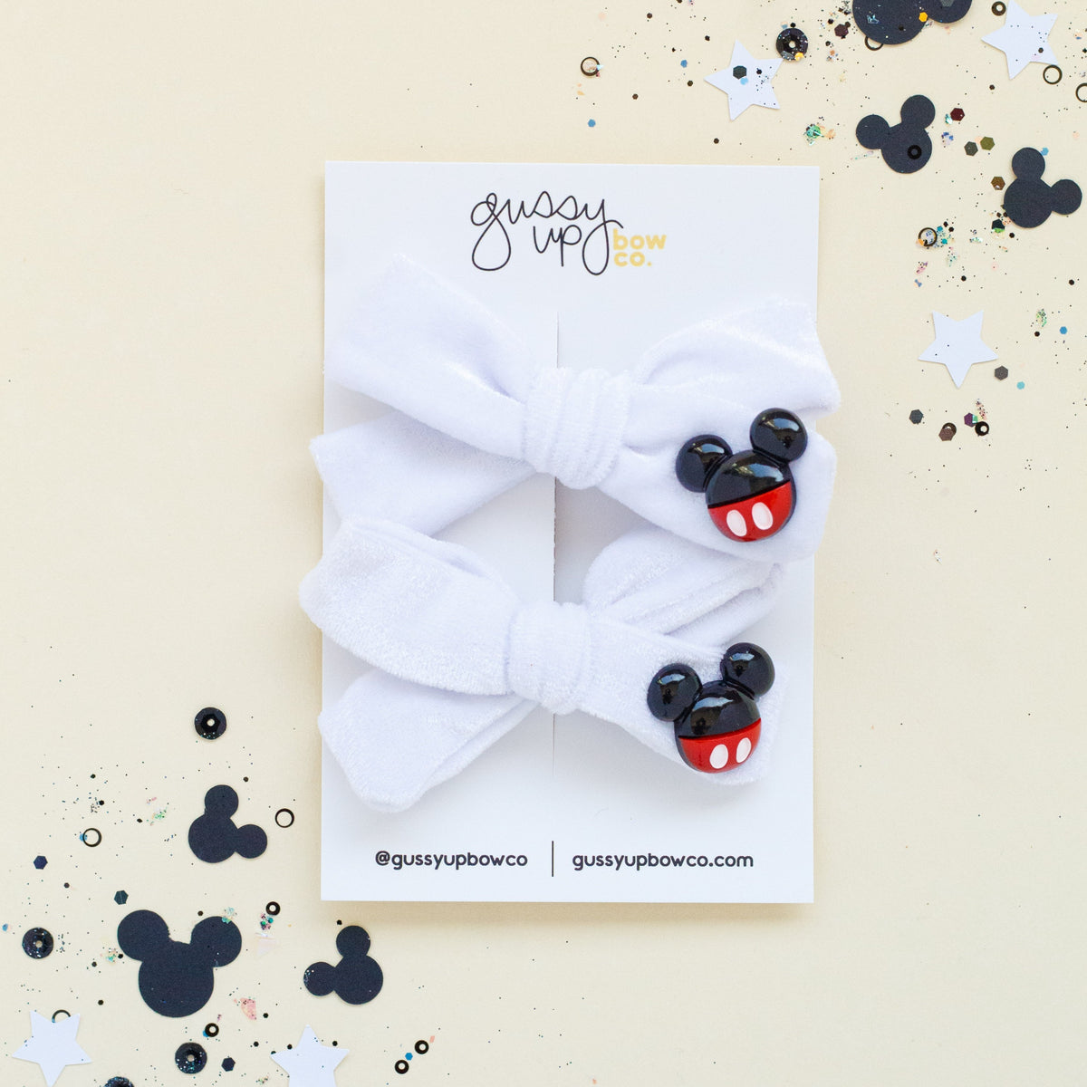 White Velvet Mouse Charm | Classic Pigtail Set | Happiest Place Collection