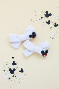 White Velvet Mouse Charm | Classic Pigtail Set | Happiest Place Collection