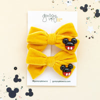 Yellow Velvet Mouse Charm | Classic Pigtail Set | Happiest Place Collection