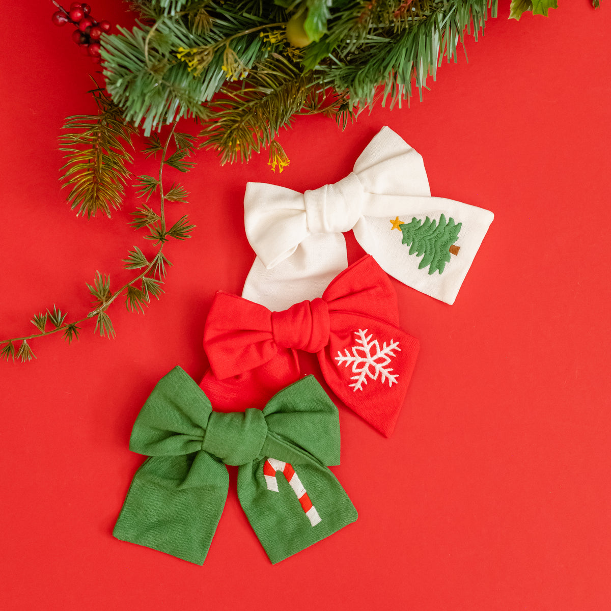 Christmas Tree Embroidered Bow | Christmas 24 Collection