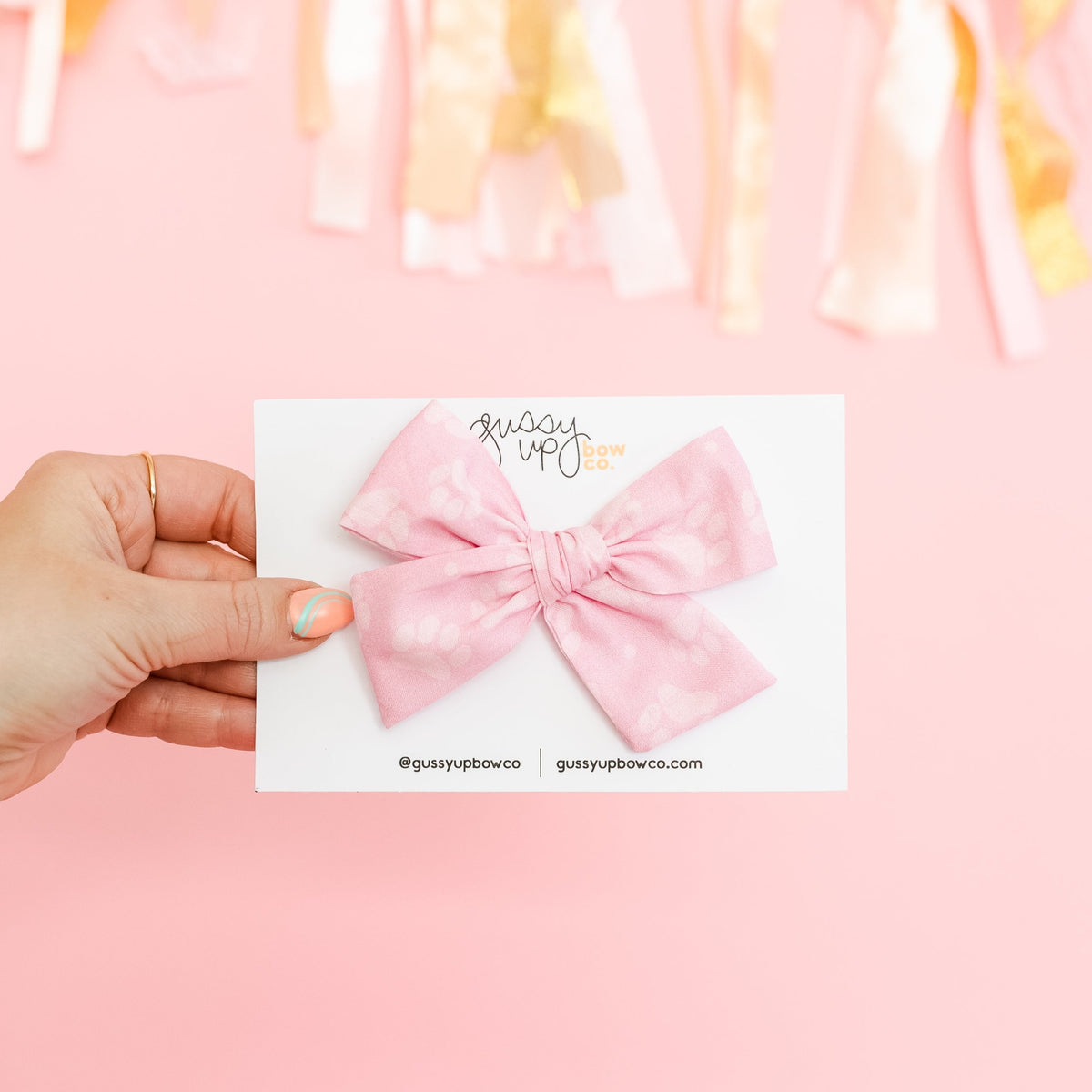 Pink Paw Prints | Classic Bow